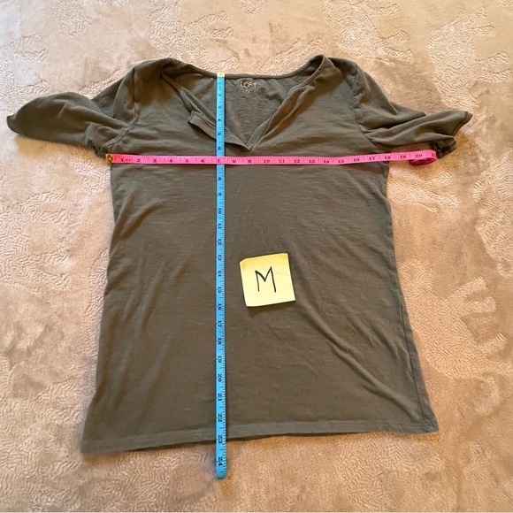 LOFT khaki green button shirt sleeve tee 100% cotton Size M - Picture 7 of 7